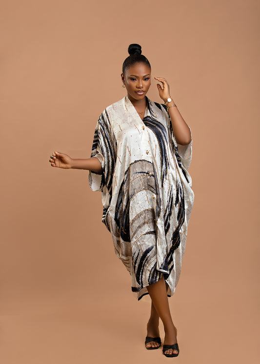 Kimono-white/black short