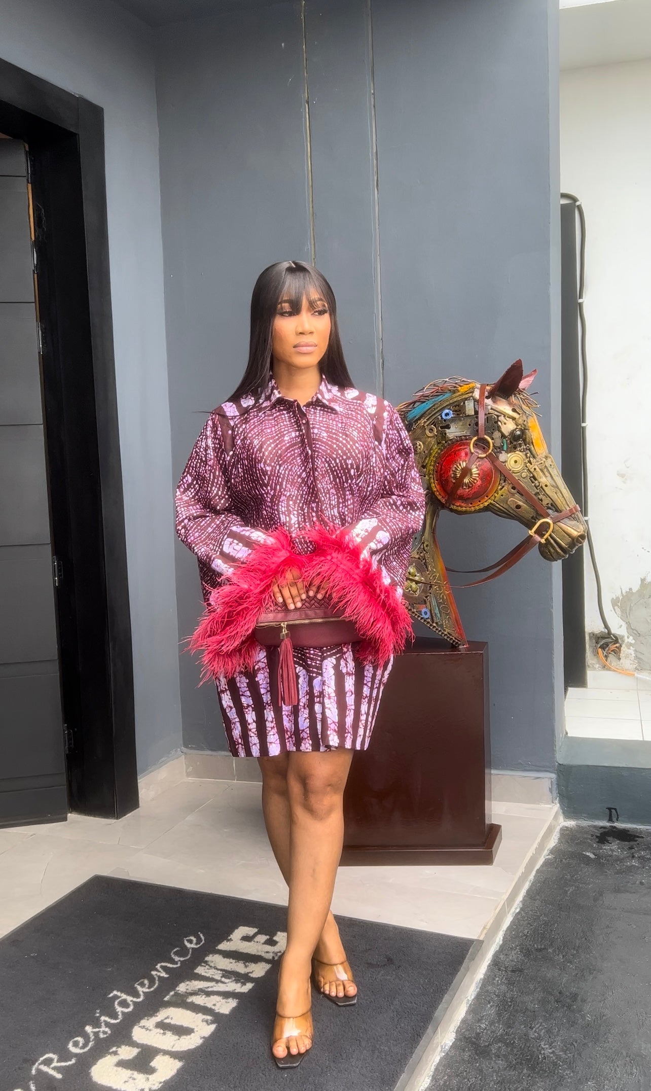 Shirt Dress with Feathers