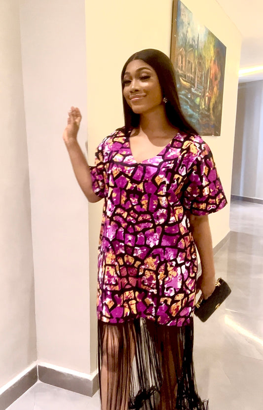Fringe Dress Purple/Black