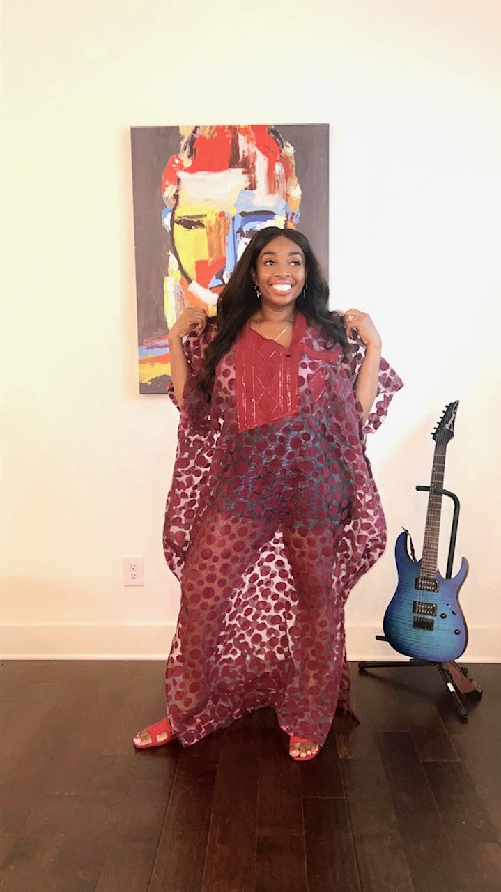 Beach Agbada Kimono with Embroidery,  Sheer Bubu, Rich Aunti Organza Boubou