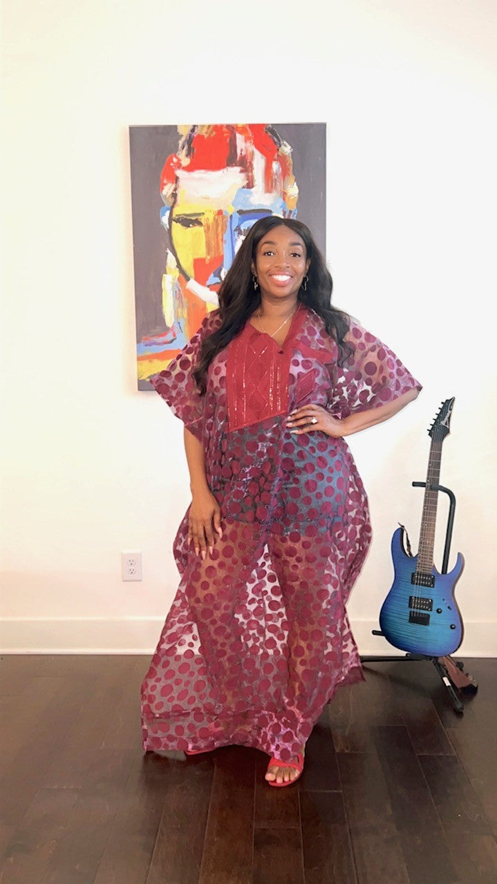 Beach Agbada Kimono with Embroidery,  Sheer Bubu, Rich Aunti Organza Boubou