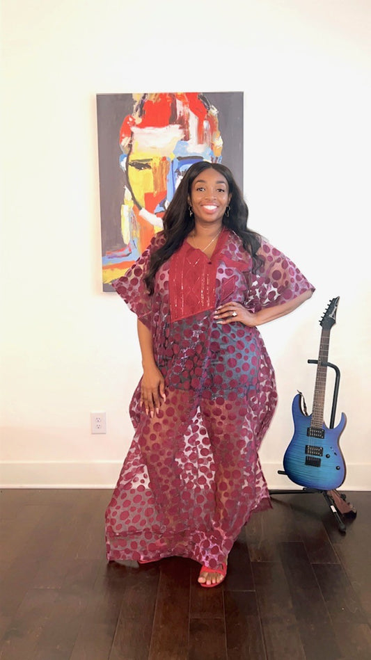 Beach Agbada Kimono with Embroidery,  Sheer Bubu, Rich Aunti Organza Boubou